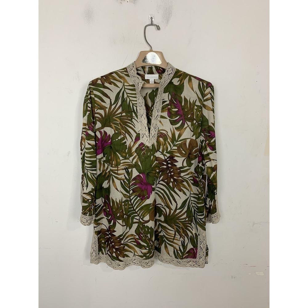 Charter Club Women Shirt 16 Floral Tropical Old Money Preppy Travel Resort Beach